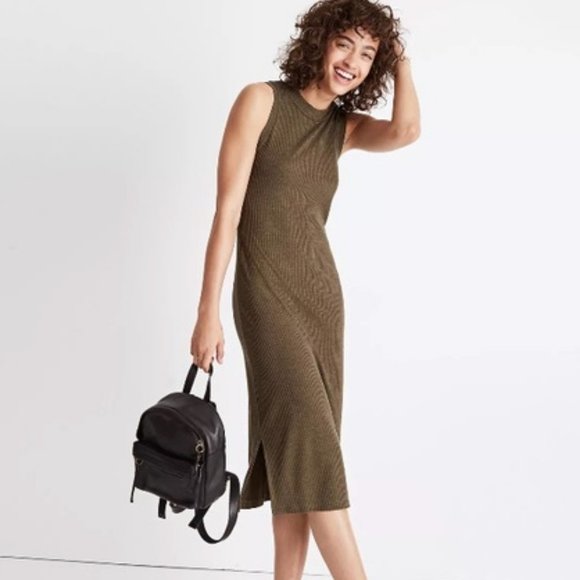 Madewell Dresses & Skirts - Madewell Olive Green Ribbed Mock Neck Midi Dress